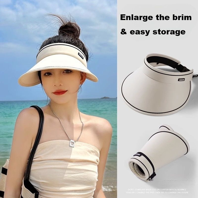 Sun Visor Hats Women foldable  Large Brim Summer UV Protection Beach Cap Sport Sun Hats Adjustable Empty Top Face Covering for Beach Hiking Outdoor Sun Protection