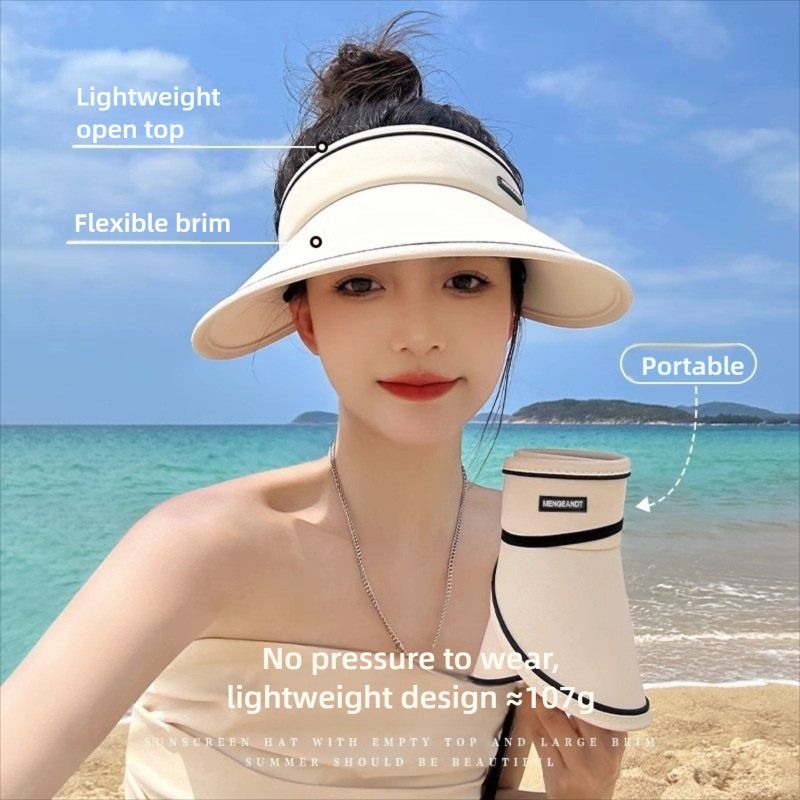 Sun Visor Hats Women foldable  Large Brim Summer UV Protection Beach Cap Sport Sun Hats Adjustable Empty Top Face Covering for Beach Hiking Outdoor Sun Protection