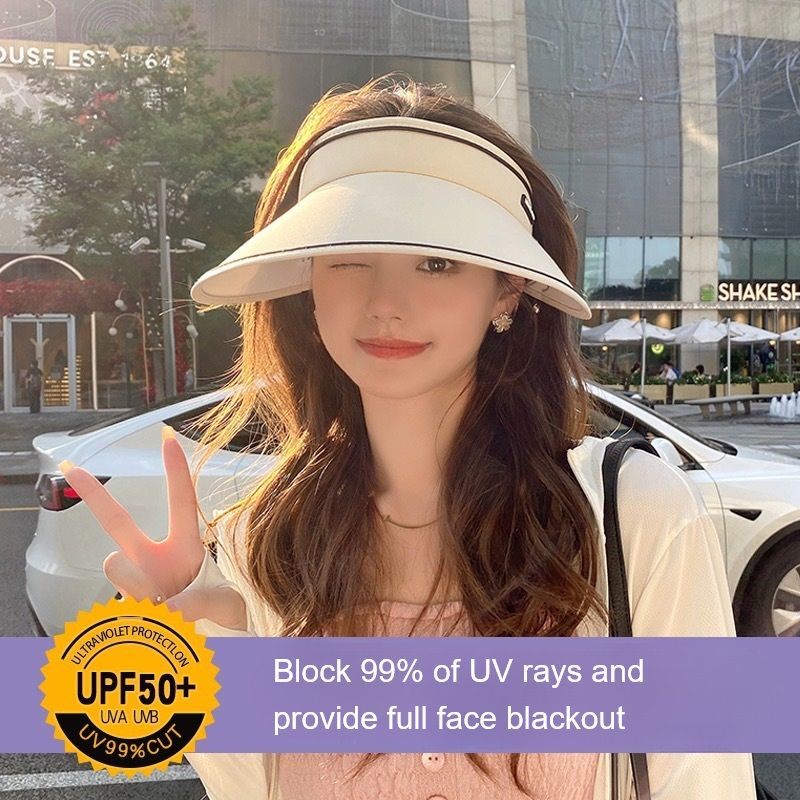 Sun Visor Hats Women foldable  Large Brim Summer UV Protection Beach Cap Sport Sun Hats Adjustable Empty Top Face Covering for Beach Hiking Outdoor Sun Protection