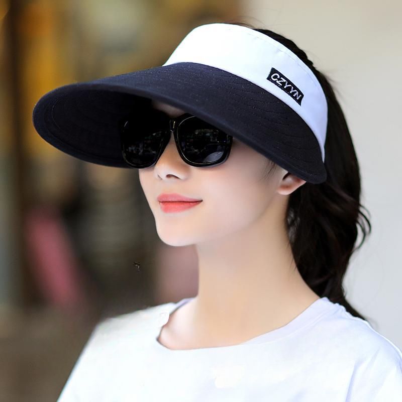 Sun Visor Hats Women foldable  Large Brim Summer UV Protection Beach Cap Sport Sun Hats Adjustable Empty Top Face Covering for Beach Hiking Outdoor Sun Protection