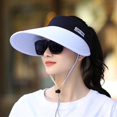 Sun Visor Hats Women foldable  Large Brim Summer UV Protection Beach Cap Sport Sun Hats Adjustable Empty Top Face Covering for Beach Hiking Outdoor Sun Protection