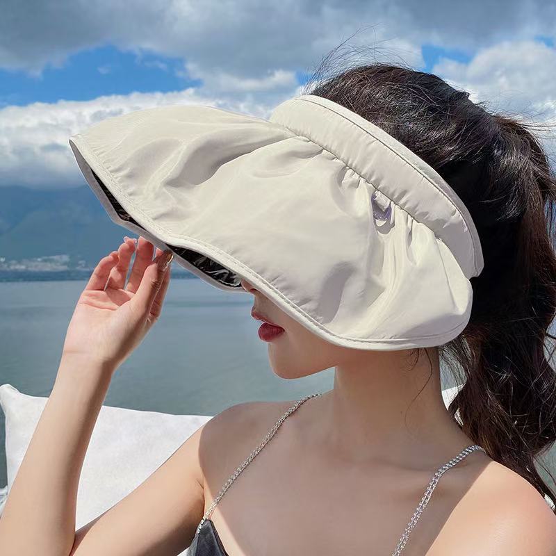 Sun Visor Hats Women foldable  Large Brim Summer UV Protection Beach Cap Sport Sun Hats Adjustable Empty Top Face Covering for Beach Hiking Outdoor Sun Protection