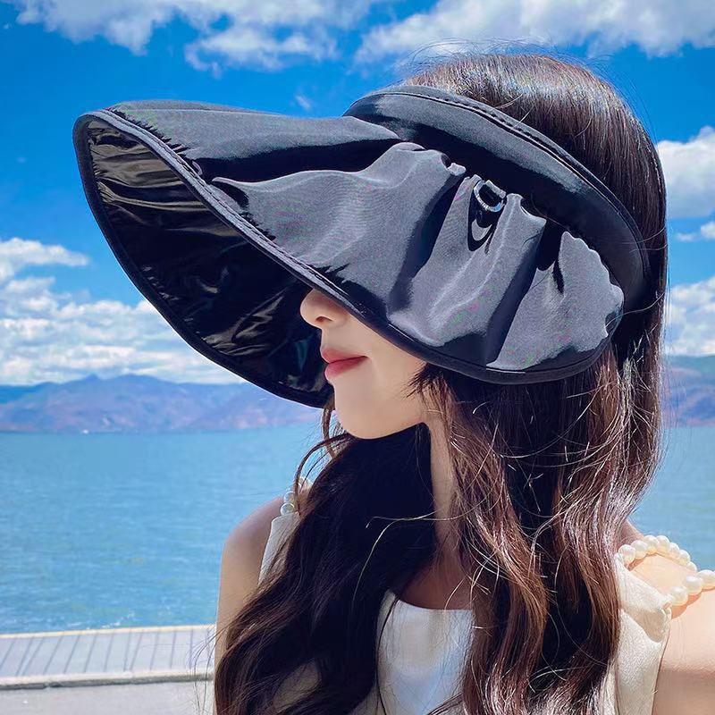 Sun Visor Hats Women foldable  Large Brim Summer UV Protection Beach Cap Sport Sun Hats Adjustable Empty Top Face Covering for Beach Hiking Outdoor Sun Protection