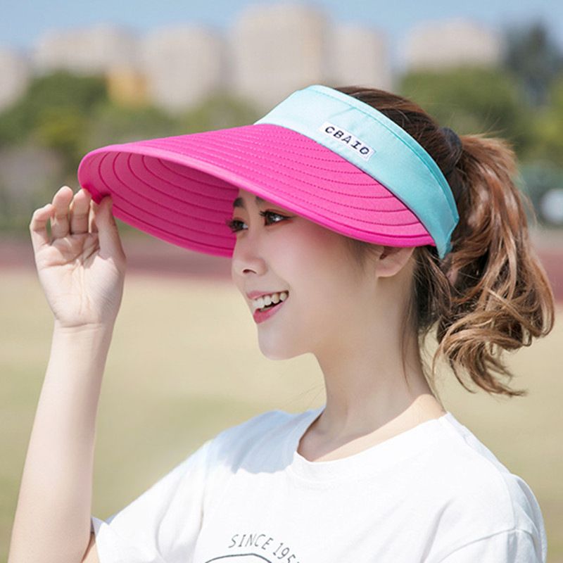 Sun Visor Hats Women foldable  Large Brim Summer UV Protection Beach Cap Sport Sun Hats Adjustable Empty Top Face Covering for Beach Hiking Outdoor Sun Protection