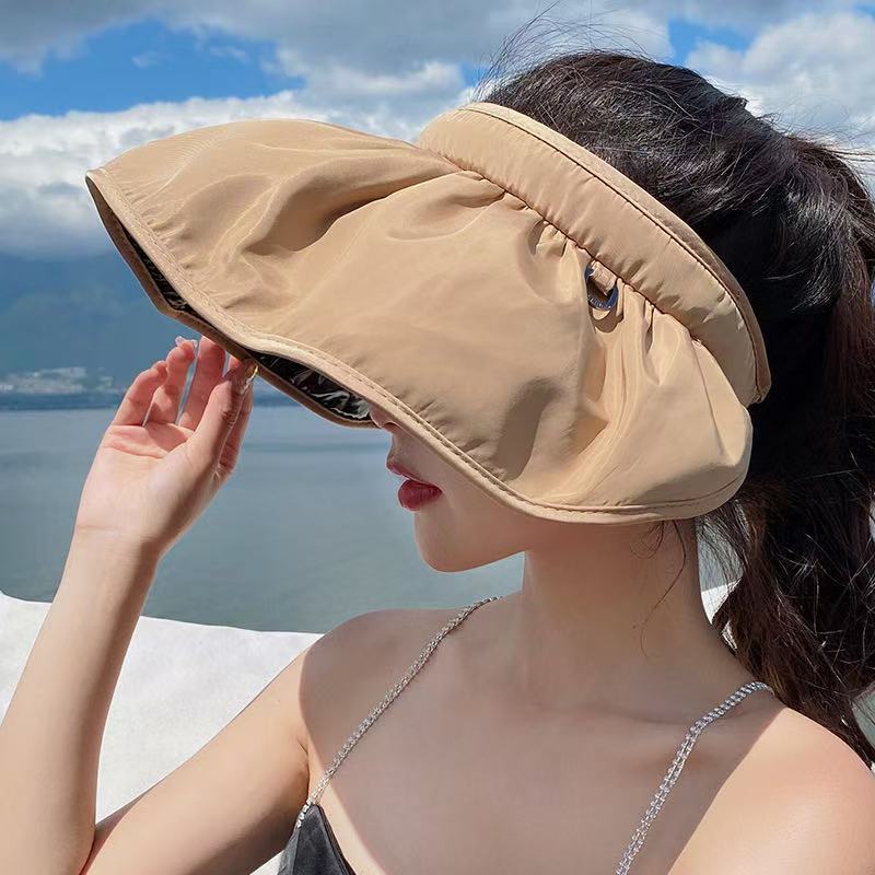 Sun Visor Hats Women foldable  Large Brim Summer UV Protection Beach Cap Sport Sun Hats Adjustable Empty Top Face Covering for Beach Hiking Outdoor Sun Protection