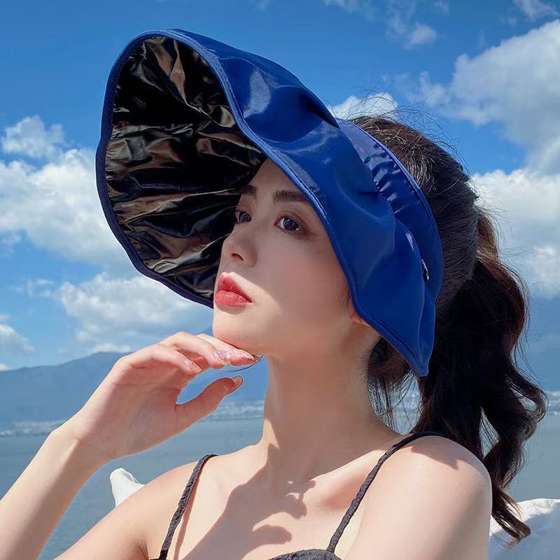 Sun Visor Hats Women foldable  Large Brim Summer UV Protection Beach Cap Sport Sun Hats Adjustable Empty Top Face Covering for Beach Hiking Outdoor Sun Protection
