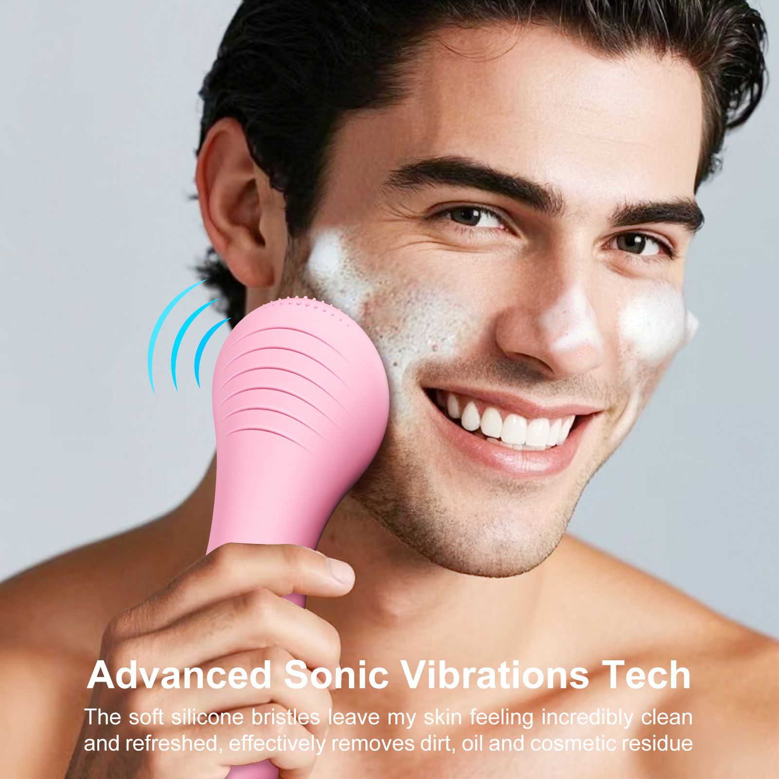 Facial Cleansing Brush Made with Ultra Hygienic Soft Silicone, Waterproof Sonic Vibrating Face Brush for Deep Cleansing, Gentle Massaging Manual Facial Cleansing Scrubber Handheld Wash Pad