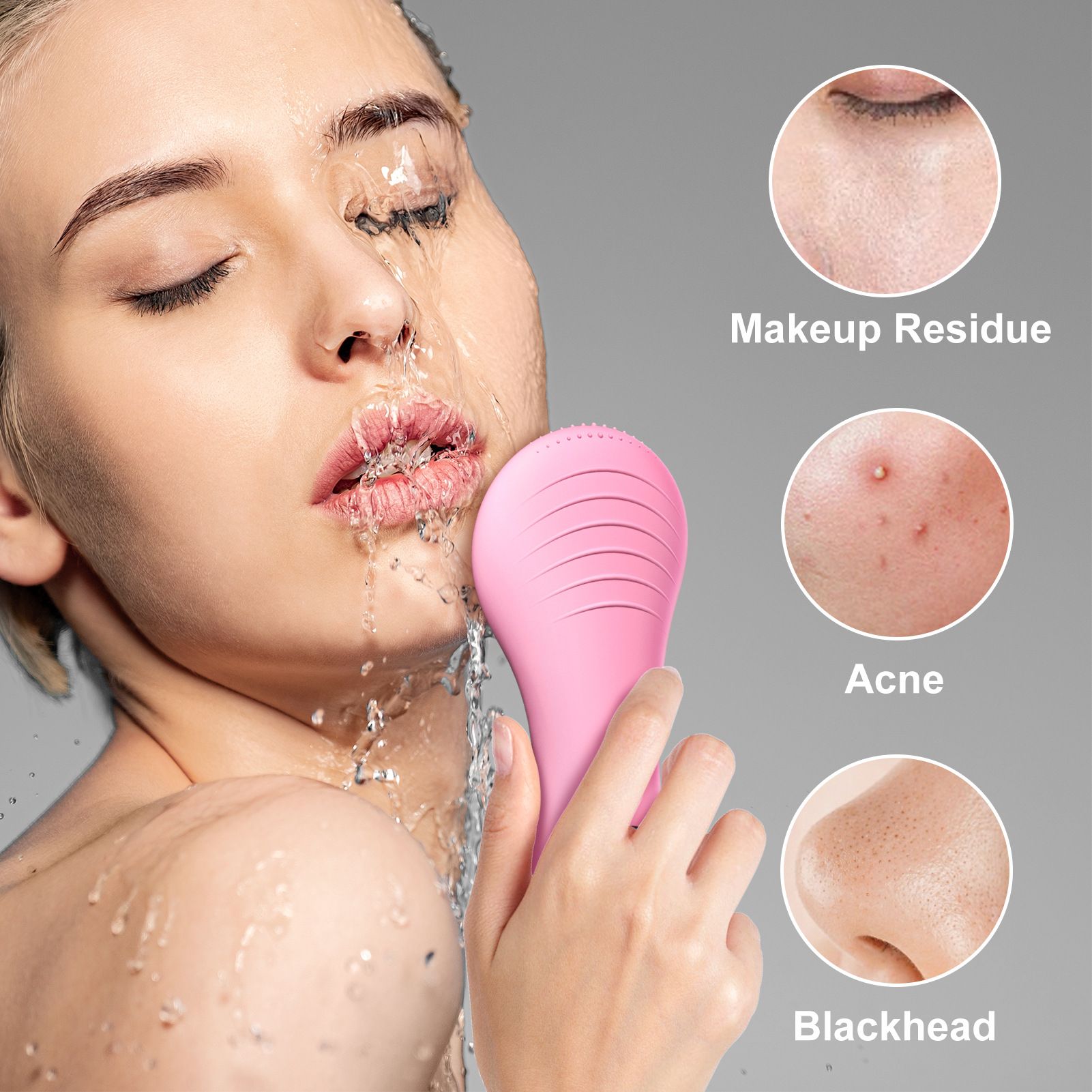 Facial Cleansing Brush Made with Ultra Hygienic Soft Silicone, Waterproof Sonic Vibrating Face Brush for Deep Cleansing, Gentle Massaging Manual Facial Cleansing Scrubber Handheld Wash Pad