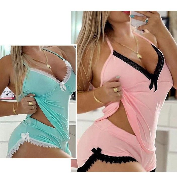 Women Pajamas set Cami Shorts Set Nightwear Sexy Lace Lingerie Sleepwear lingerie silky Print Cami Pj cute shorts set Soft Lingerie Camisole Sleepwear