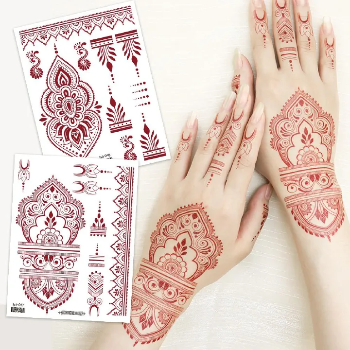 Henna Temporary Tattoos for Women, Waterproof Realistic Red Brown White Henna Mehndi Stickers, Fake Tattoos Body Art Sticker for DIY Wedding Beach Rave Festival Party Makeup Body Paint Parties etc