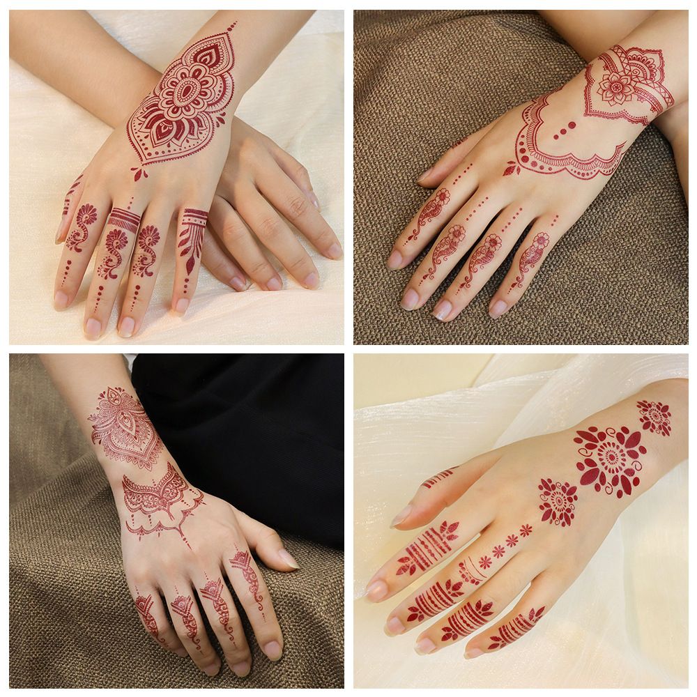 Henna Temporary Tattoos for Women, Waterproof Realistic Red Brown White Henna Mehndi Stickers, Fake Tattoos Body Art Sticker for DIY Wedding Beach Rave Festival Party Makeup Body Paint Parties etc
