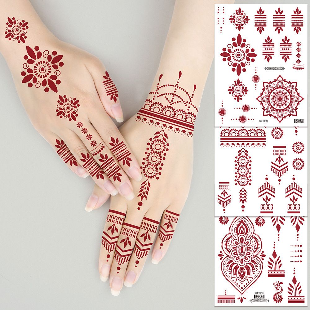 Henna Temporary Tattoos for Women, Waterproof Realistic Red Brown White Henna Mehndi Stickers, Fake Tattoos Body Art Sticker for DIY Wedding Beach Rave Festival Party Makeup Body Paint Parties etc