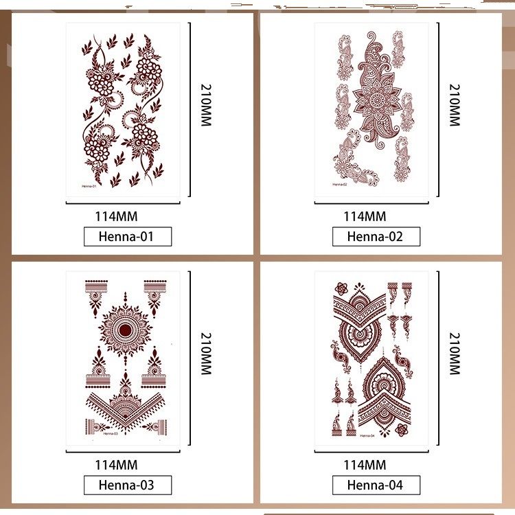 Henna Temporary Tattoos for Women, Waterproof Realistic Red Brown White Henna Mehndi Stickers, Fake Tattoos Body Art Sticker for DIY Wedding Beach Rave Festival Party Makeup Body Paint Parties etc
