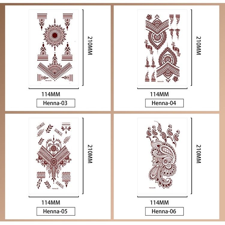 Henna Temporary Tattoos for Women, Waterproof Realistic Red Brown White Henna Mehndi Stickers, Fake Tattoos Body Art Sticker for DIY Wedding Beach Rave Festival Party Makeup Body Paint Parties etc