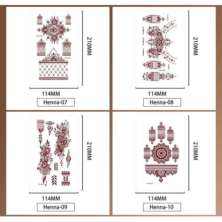Henna Temporary Tattoos for Women, Waterproof Realistic Red Brown White Henna Mehndi Stickers, Fake Tattoos Body Art Sticker for DIY Wedding Beach Rave Festival Party Makeup Body Paint Parties etc