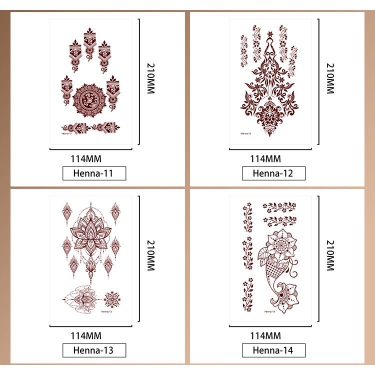 Henna Temporary Tattoos for Women, Waterproof Realistic Red Brown White Henna Mehndi Stickers, Fake Tattoos Body Art Sticker for DIY Wedding Beach Rave Festival Party Makeup Body Paint Parties etc