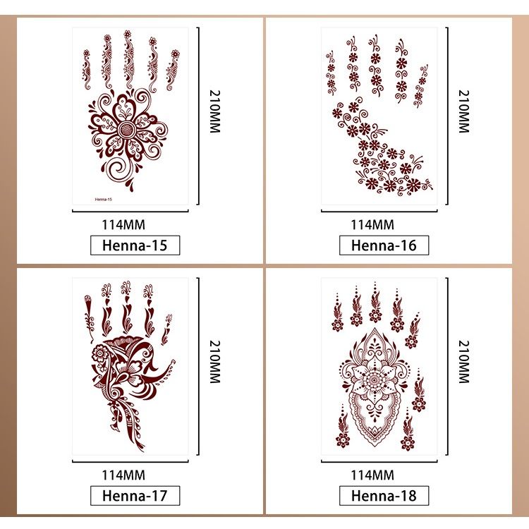 Henna Temporary Tattoos for Women, Waterproof Realistic Red Brown White Henna Mehndi Stickers, Fake Tattoos Body Art Sticker for DIY Wedding Beach Rave Festival Party Makeup Body Paint Parties etc