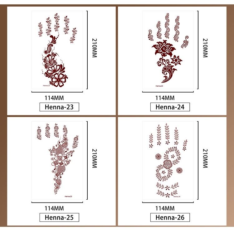 Henna Temporary Tattoos for Women, Waterproof Realistic Red Brown White Henna Mehndi Stickers, Fake Tattoos Body Art Sticker for DIY Wedding Beach Rave Festival Party Makeup Body Paint Parties etc