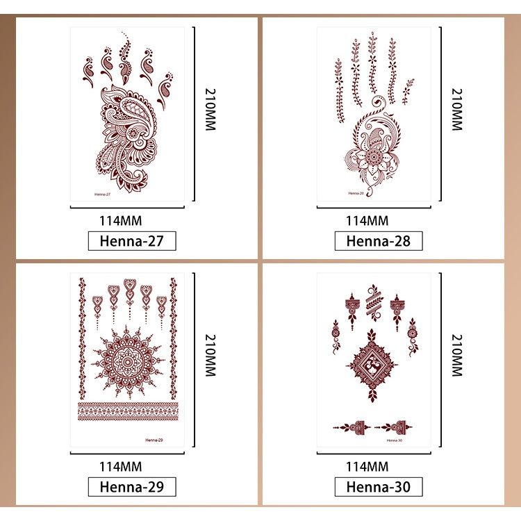 Henna Temporary Tattoos for Women, Waterproof Realistic Red Brown White Henna Mehndi Stickers, Fake Tattoos Body Art Sticker for DIY Wedding Beach Rave Festival Party Makeup Body Paint Parties etc