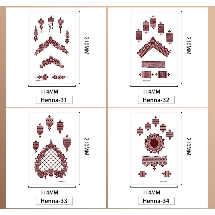 Henna Temporary Tattoos for Women, Waterproof Realistic Red Brown White Henna Mehndi Stickers, Fake Tattoos Body Art Sticker for DIY Wedding Beach Rave Festival Party Makeup Body Paint Parties etc