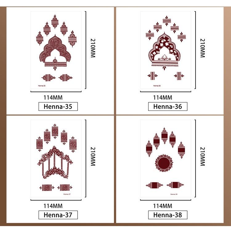 Henna Temporary Tattoos for Women, Waterproof Realistic Red Brown White Henna Mehndi Stickers, Fake Tattoos Body Art Sticker for DIY Wedding Beach Rave Festival Party Makeup Body Paint Parties etc
