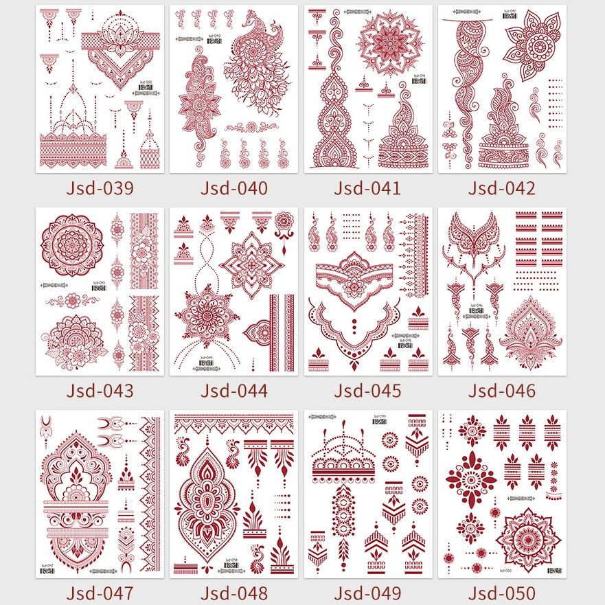 Henna Temporary Tattoos for Women, Waterproof Realistic Red Brown White Henna Mehndi Stickers, Fake Tattoos Body Art Sticker for DIY Wedding Beach Rave Festival Party Makeup Body Paint Parties etc