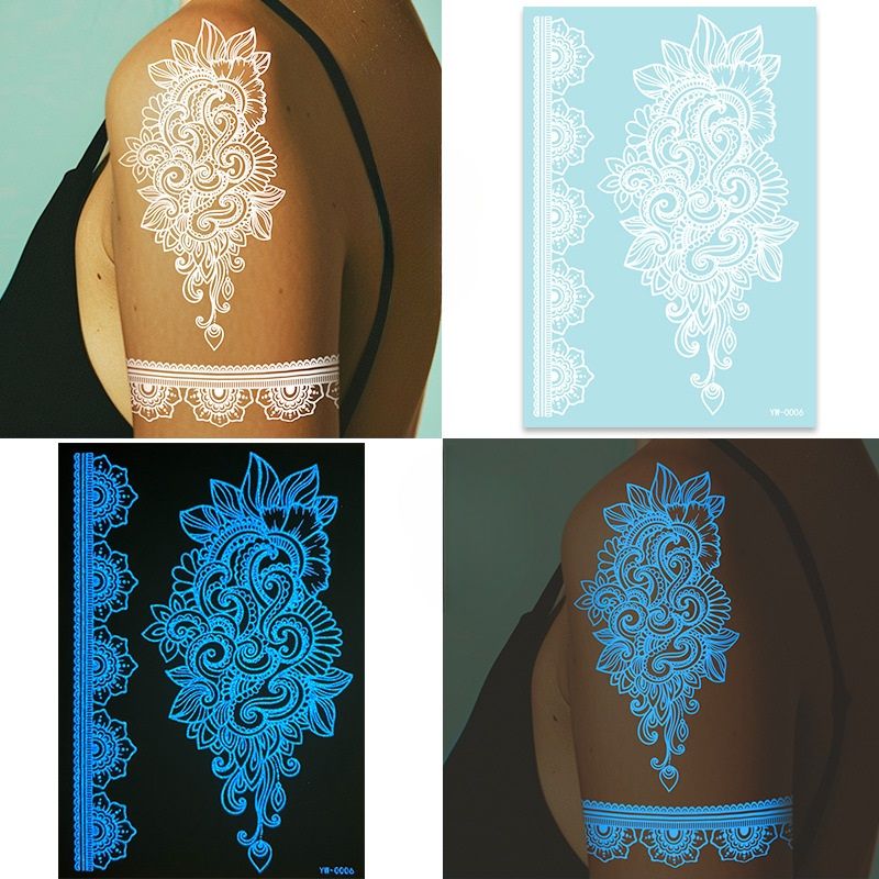 White Henna Tattoo Kit, Black Henna Temporary Tattoos Stickers for Women Wedding Party Festival Tattoos Decorations,  Long Last Lace Flower Bohemia Lotus Sexy Temp Tatoo Back Thigh Body Art Makeup