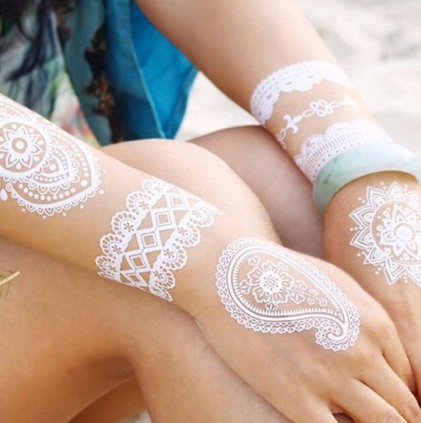 White Henna Tattoo Kit, Black Henna Temporary Tattoos Stickers for Women Wedding Party Festival Tattoos Decorations,  Long Last Lace Flower Bohemia Lotus Sexy Temp Tatoo Back Thigh Body Art Makeup
