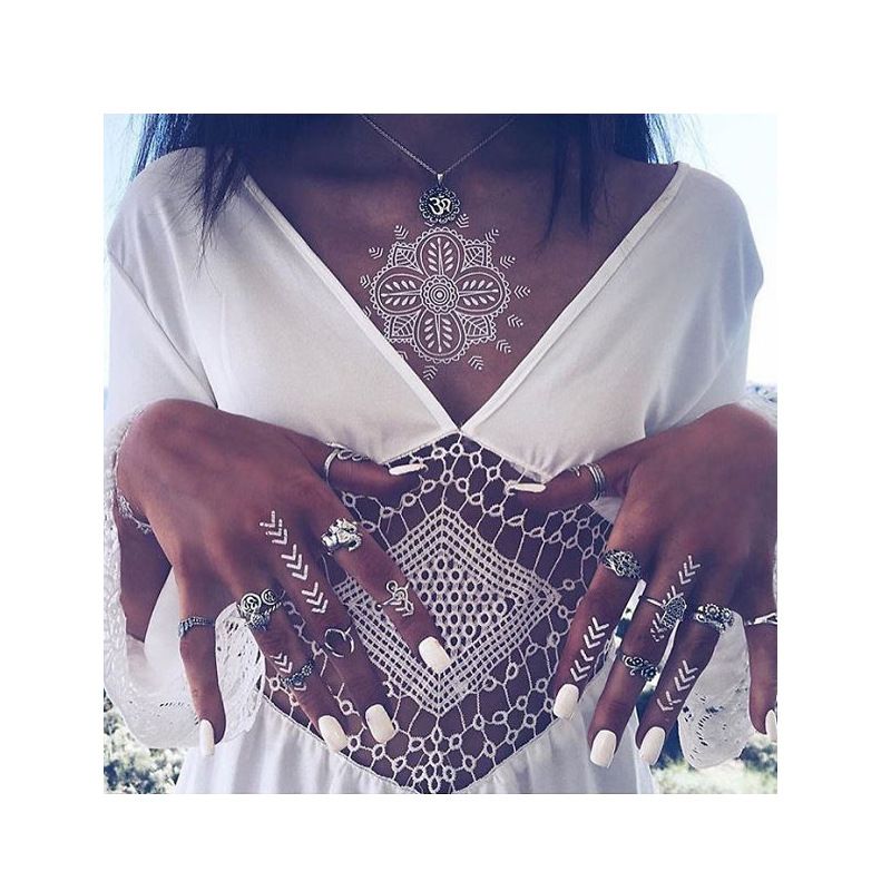 White Henna Tattoo Kit, Black Henna Temporary Tattoos Stickers for Women Wedding Party Festival Tattoos Decorations,  Long Last Lace Flower Bohemia Lotus Sexy Temp Tatoo Back Thigh Body Art Makeup