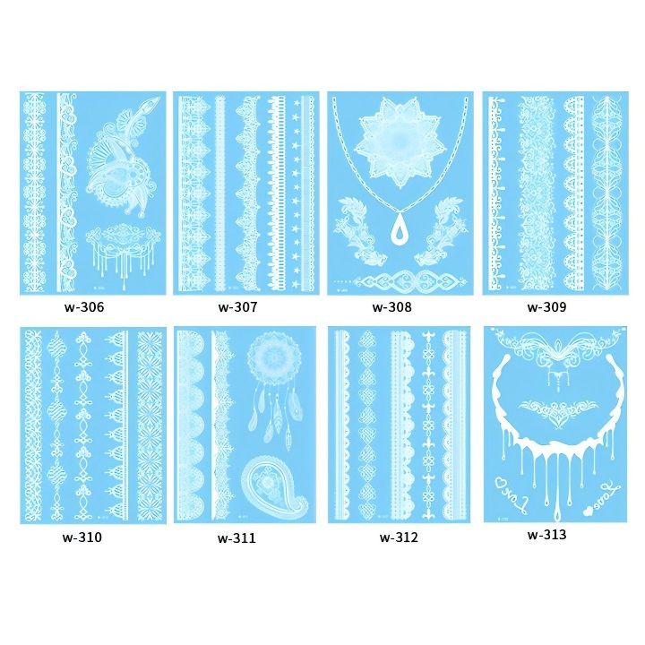 White Henna Tattoo Kit, Black Henna Temporary Tattoos Stickers for Women Wedding Party Festival Tattoos Decorations,  Long Last Lace Flower Bohemia Lotus Sexy Temp Tatoo Back Thigh Body Art Makeup