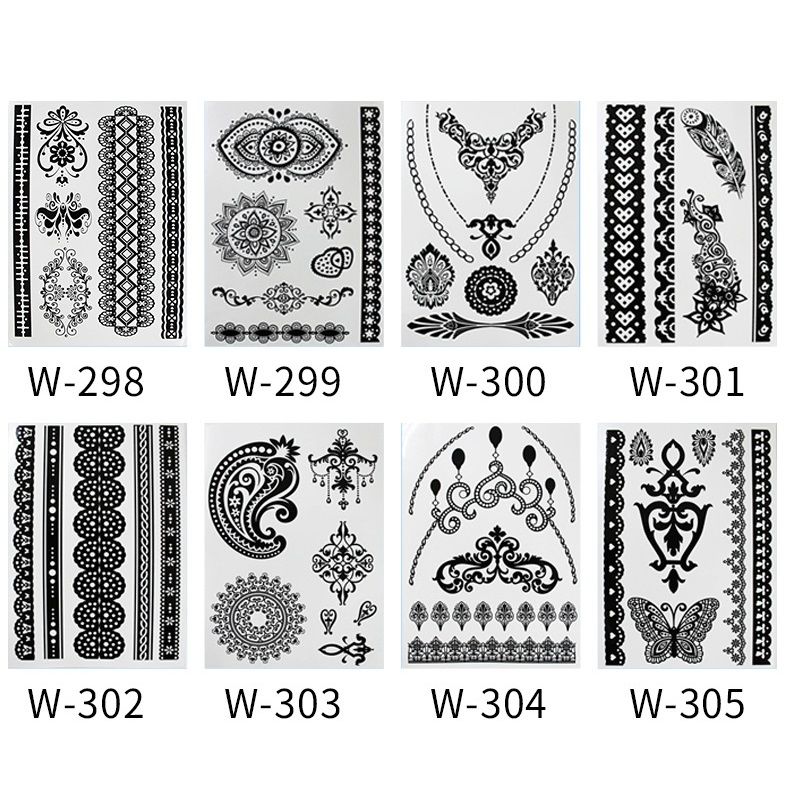 White Henna Tattoo Kit, Black Henna Temporary Tattoos Stickers for Women Wedding Party Festival Tattoos Decorations,  Long Last Lace Flower Bohemia Lotus Sexy Temp Tatoo Back Thigh Body Art Makeup