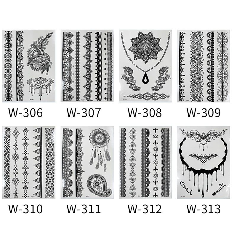 White Henna Tattoo Kit, Black Henna Temporary Tattoos Stickers for Women Wedding Party Festival Tattoos Decorations,  Long Last Lace Flower Bohemia Lotus Sexy Temp Tatoo Back Thigh Body Art Makeup