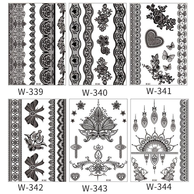 White Henna Tattoo Kit, Black Henna Temporary Tattoos Stickers for Women Wedding Party Festival Tattoos Decorations,  Long Last Lace Flower Bohemia Lotus Sexy Temp Tatoo Back Thigh Body Art Makeup
