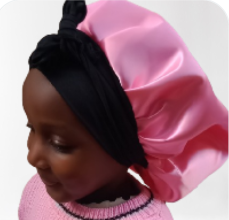 Girls Satin Hair Bonnet Kids Satin Bonnet Sleeping Cap Silk Cap Baby Bonnet With Black Tie Band-babypink