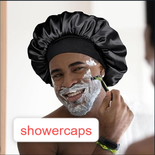 2PCS Waterproof Shower Cap For Men Bath Cap,Terry Elastic Band Stretch Hem Assorted Colors