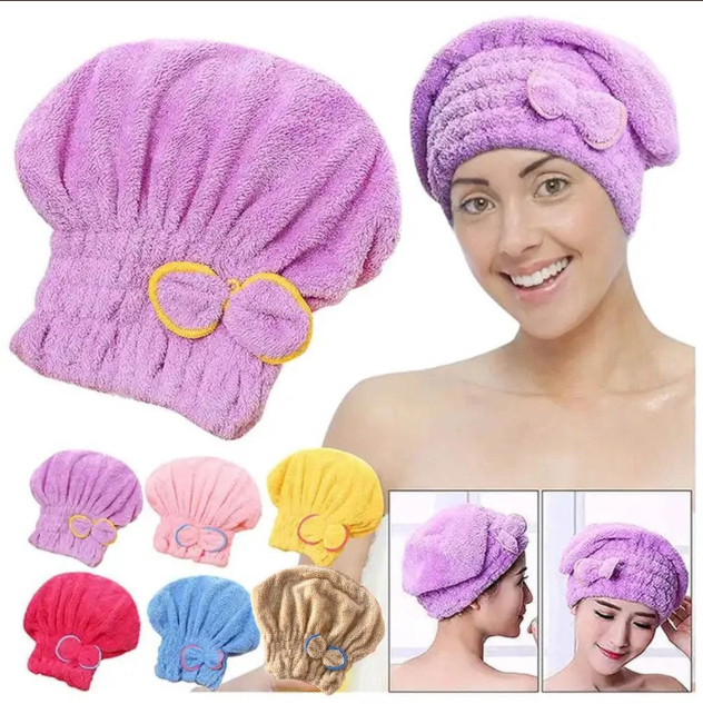 Cute Bow Hair Towel Wrap Absorbent Towel Hair-Drying Quick Dry Shower Caps Bathrobe Magic Hair Wrap Towel Super Quick-Drying Microfiber Bath Towel Hair Dry Cap (Multicolor) ( Pack of 1 )