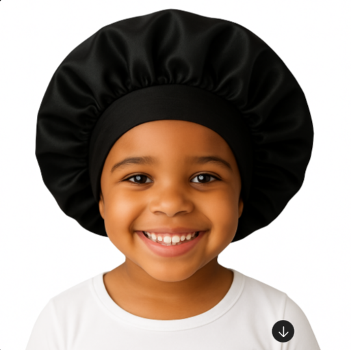 KIDS Satin Hair Bonnet Kids Satin Bonnet Sleeping Cap Silk Cap Baby Bonnet Elastic band-BLACK