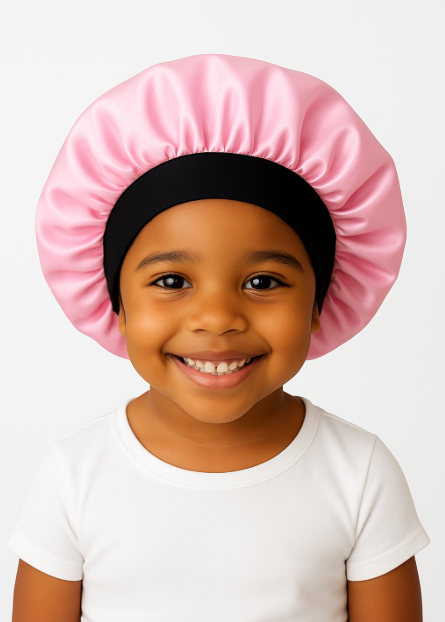 KIDS Satin Hair Bonnet Kids Satin Bonnet Sleeping Cap Silk Cap Baby Bonnet Elastic band- fuschia PINK