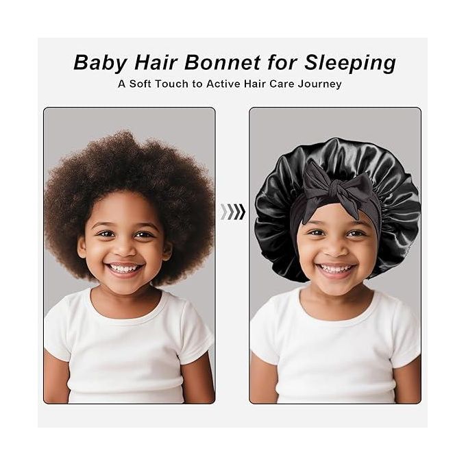 Girls Satin Hair Bonnet Kids Satin Bonnet Sleeping Cap Silk Cap Baby Bonnet With black tie band-black