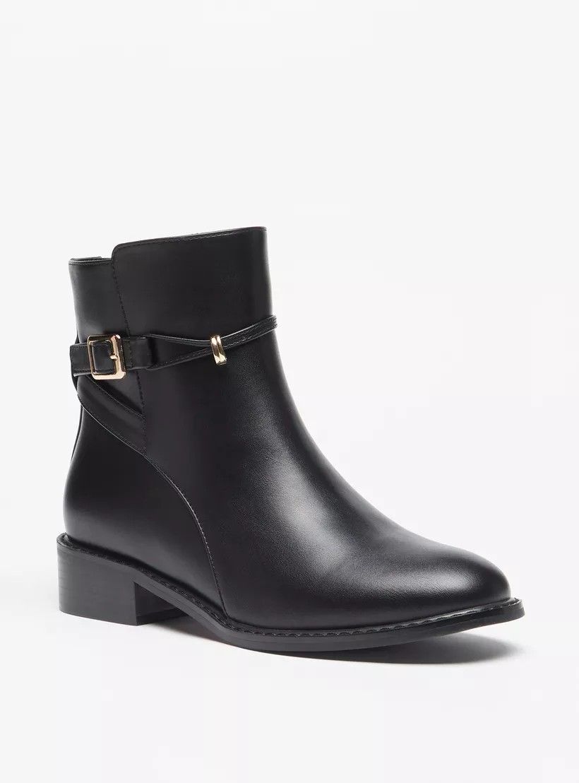 Women’s Classic Black Ankle Boots with Buckle Detail