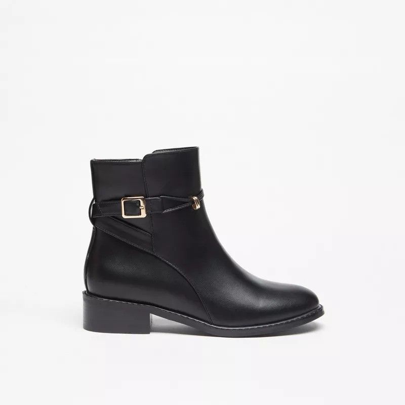Women’s Classic Black Ankle Boots with Buckle Detail