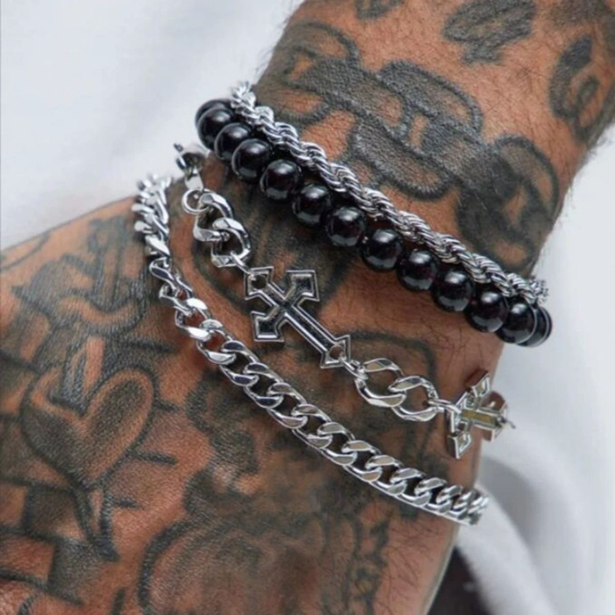 4 Pcs Stainless Steel Bracelet Set For Men Women Punk Fashion Cross Beads Chain Bracelets Simple Hip Hop Unisex Jewelry Gift New