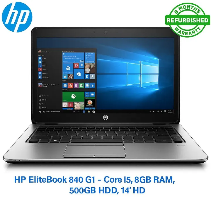 Refurbished HP EliteBook 840 G1 – Core i5 | 8GB RAM | 500GB HDD | 14" HD Display | Windows 10 Pro  | Webcam | Bluetooth | Slim Design+ Free Wireless Mouse+ Free Laptop Bag