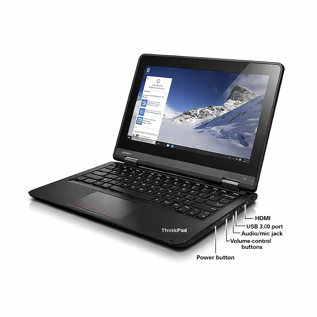 Refurbished Lenovo ThinkPad Yoga 11e Touchscreen Laptop – Intel Celeron, 4GB RAM, 128GB SSD, 11.6" Display, Windows 10 Pre-Installed