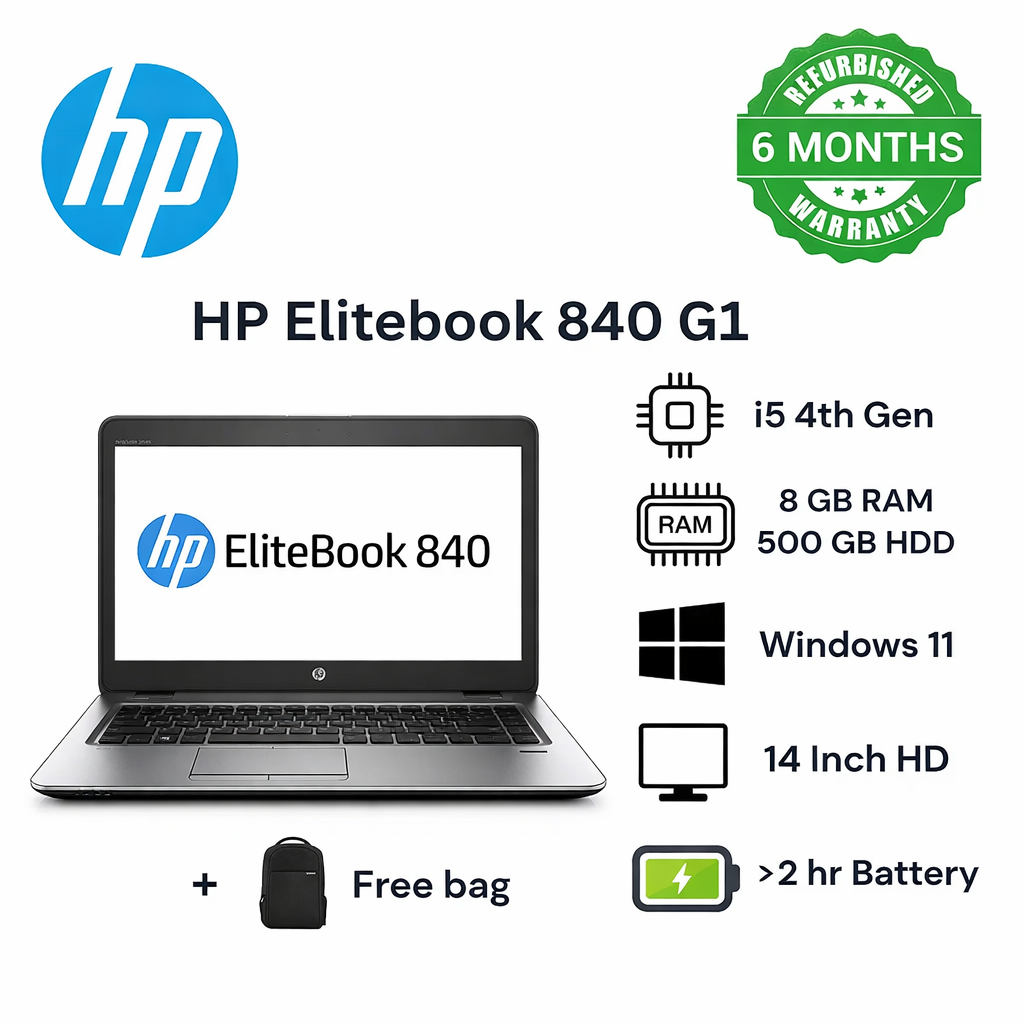 HP EliteBook 840 G1 | Core i7 Laptop | 8GB RAM | 500GB Storage | 14” HD Display | Windows 11 Pro | MS Office Ready