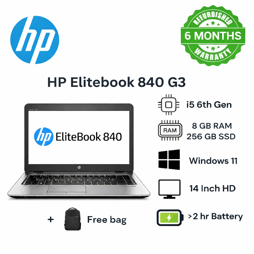 HP EliteBook 840 G3 | Core i5 6th Gen | 8GB RAM | 256GB SSD | 14” FHD Business Laptop | Windows 11 Pro + Office + FREE Wireless Mouse