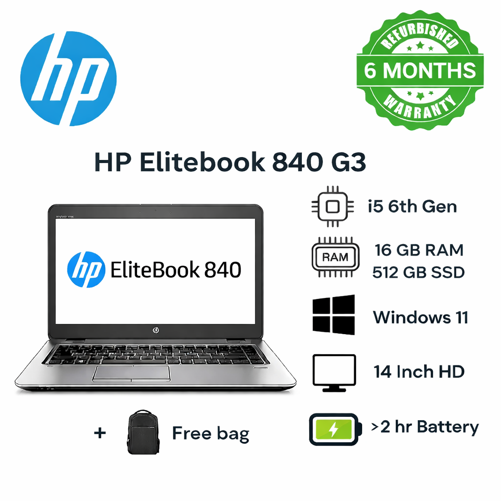 HP EliteBook 840 G3 | Core i5 6th Gen | 16GB RAM | 512GB SSD | 14” FHD Business Laptop | Windows 11 Pro + Office + FREE Wireless Mouse