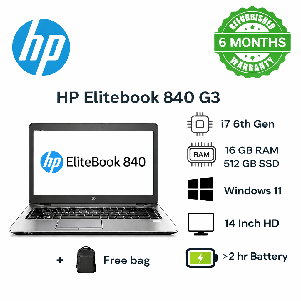 HP EliteBook 840 G3 | Core i7 6th Gen | 16GB RAM | 512GB SSD | 14” FHD Business Laptop | Windows 11 Pro + Office + FREE Wireless Mouse