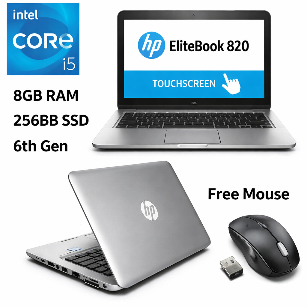 HP EliteBook 820 G3 Touchscreen Laptop – Intel i5 6th Gen, 8GB RAM, 256GB SSD, Backlit Keyboard | Slim Business Laptop