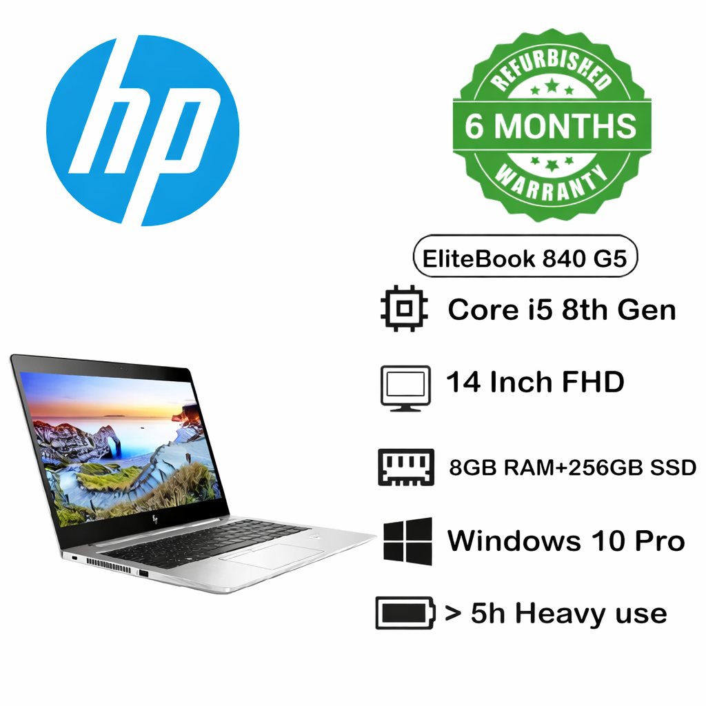 HP EliteBook 840 G5 Touchscreen – Core i5 (8th Gen), 8GB RAM, 256GB SSD | Fast, Sleek & Reliable (Win 11 Pro)